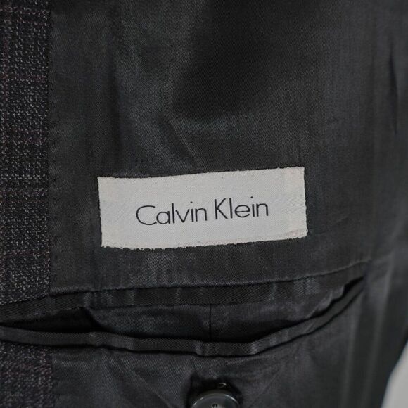 Calvin Klein Wool Gray‎ Check W/ Purple Windowpane 2 Button Blazer 42L - Picture 8 of 12